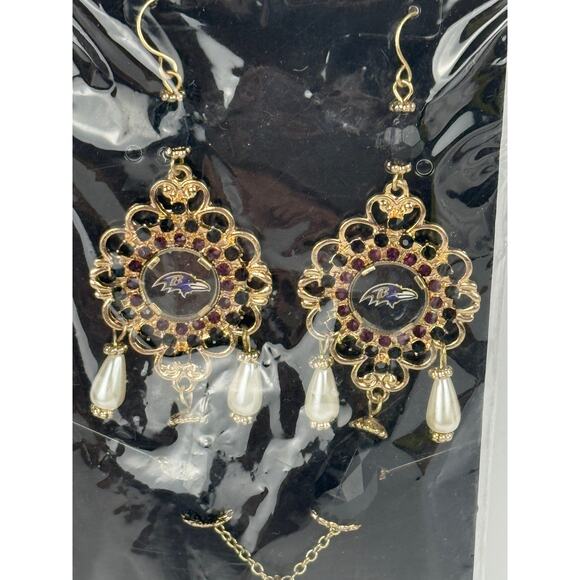 NFL Womens Baroque Team Earring & Necklace Set Baltimore Ravens Gold One Size - Picture 3 of 5